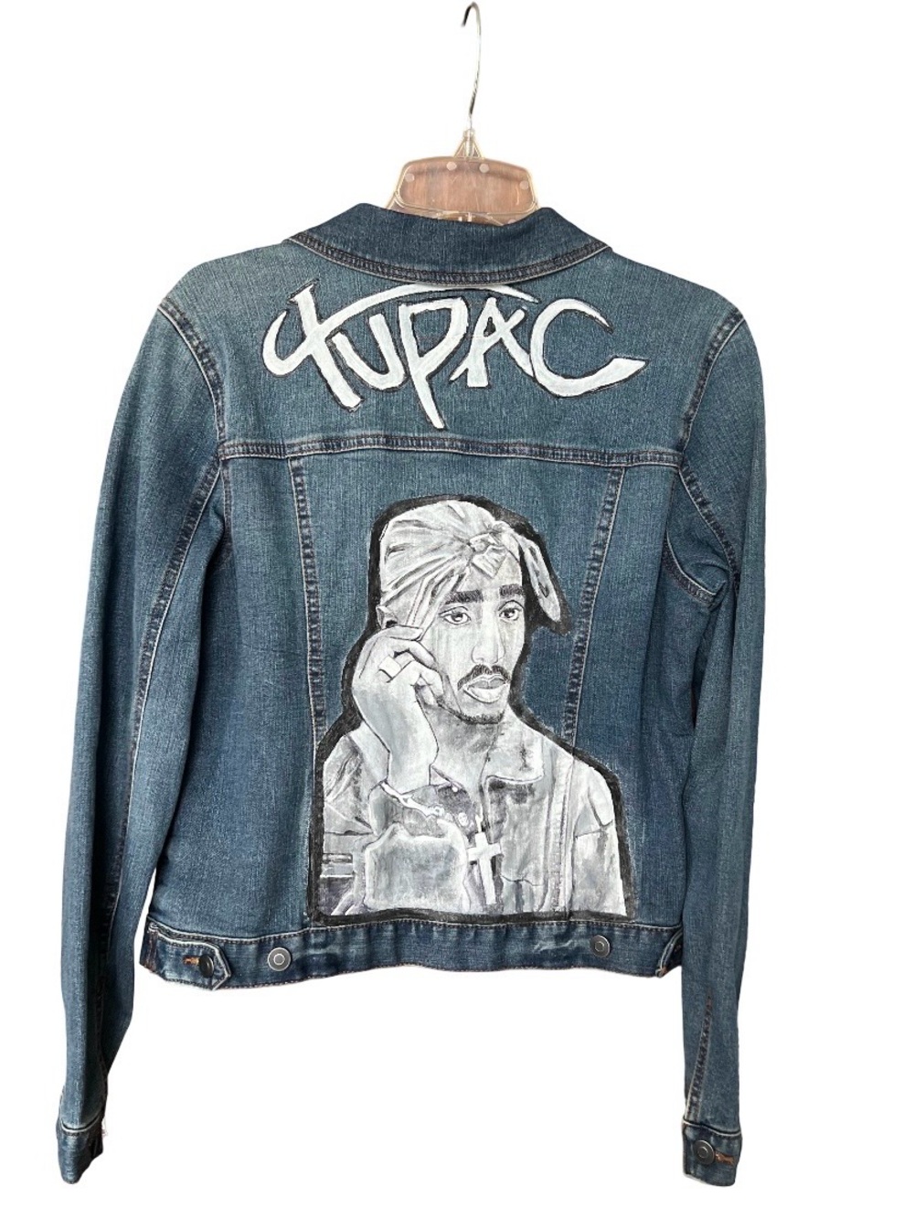 One-Of-A-Kind Hand Painted Tupac Denim Jacket Wearable Art Streetwear Hip Hop!